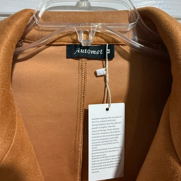 Automet Camel Moto Jacket NWT Faux Suede Zip Up Biker Jacket Neutral Chic Medium - Picture 3 of 4
